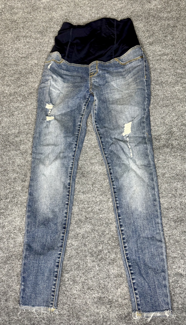 Isabel Maternity Jeans Womens 2 Blue Skinny Distressed Fringe Stretch Denim